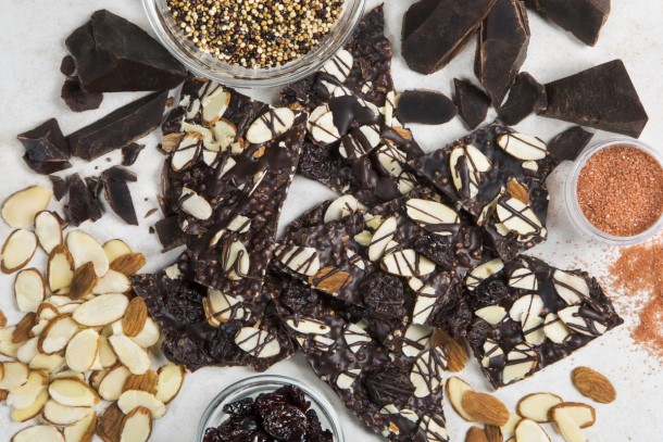 Dark Chocolate Almond Bark with Puffed Quinoa