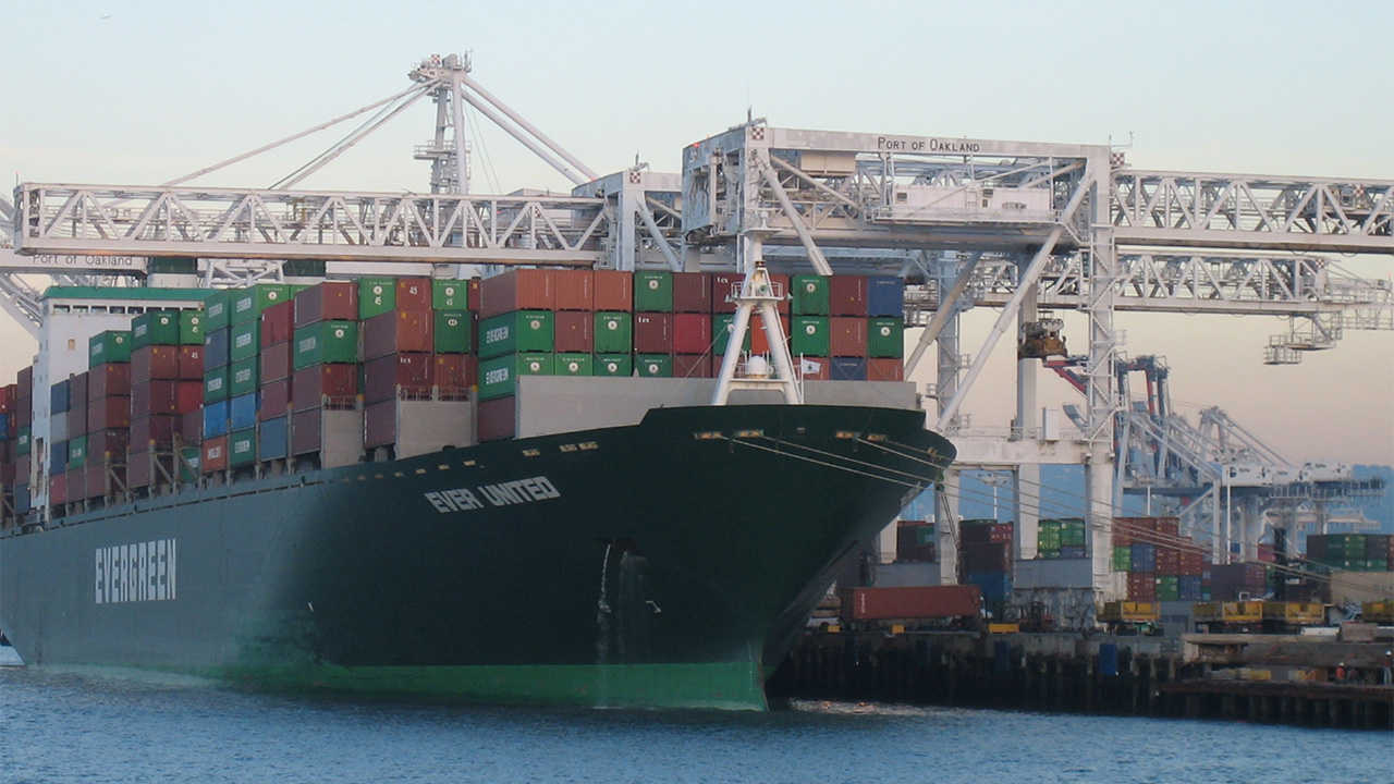 Shipments on boat at port