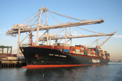 Cargo ship transporting almond products